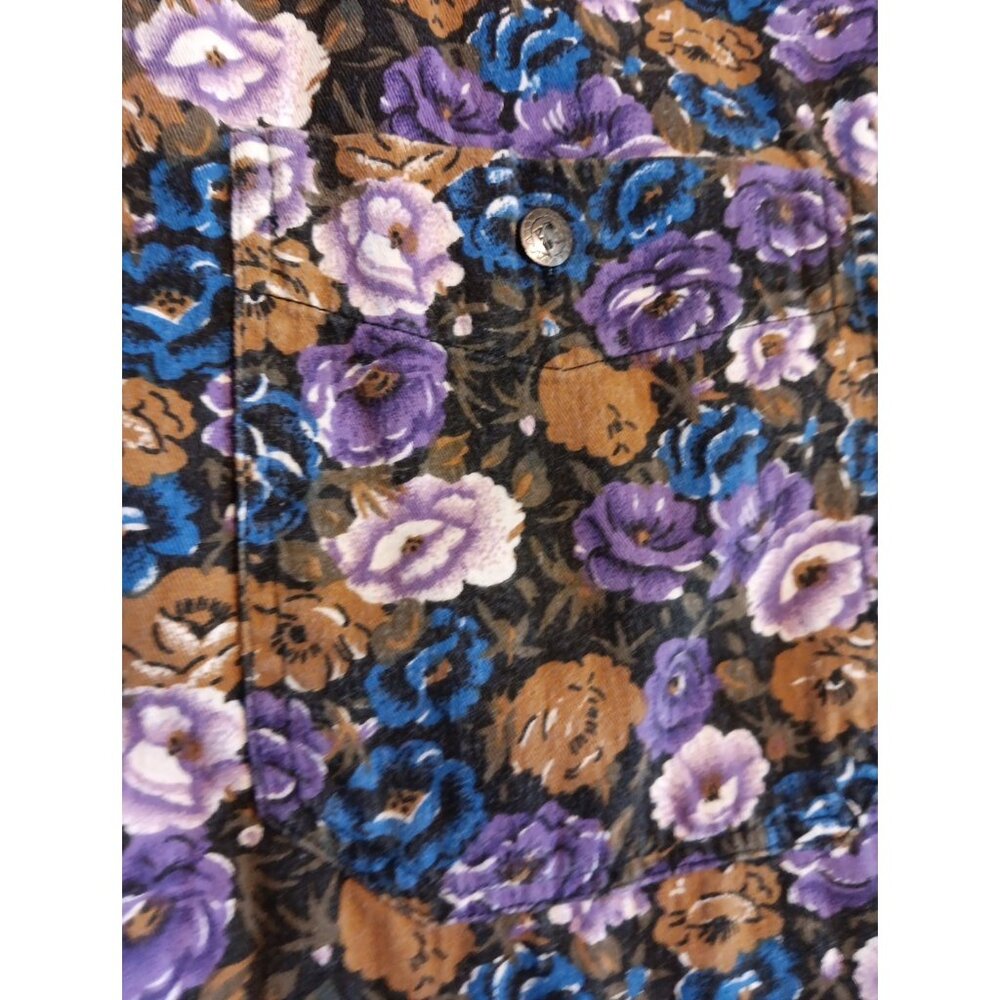 Vtg Punch Womens S Purple Floral Metal Button Down Shirt Cottagecore Western - Picture 3 of 6